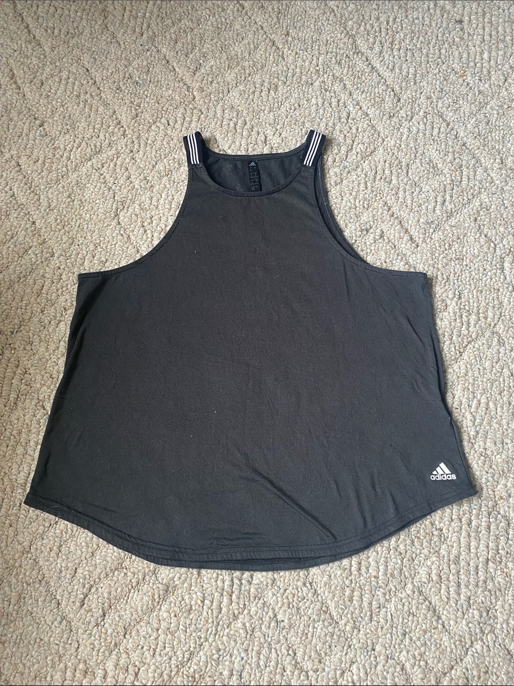 adidas Black womens Athletic Tank with Striped Shoulder Details